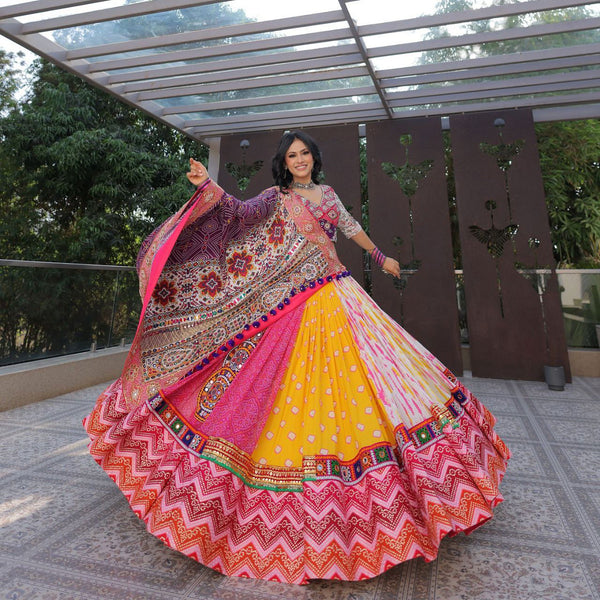 Multi Color Designer Cotton Digital Print Mirror Work Navratri Lehenga Choli - Ahesas