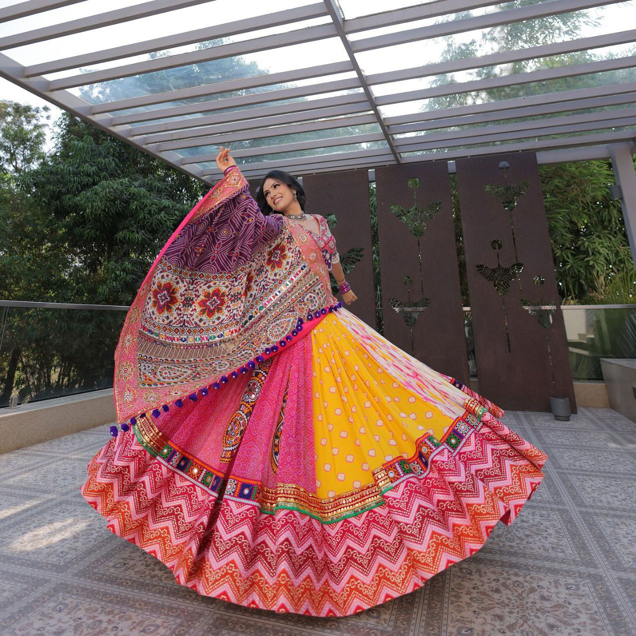 Multi Color Designer Cotton Digital Print Mirror Work Navratri Lehenga Choli - Ahesas