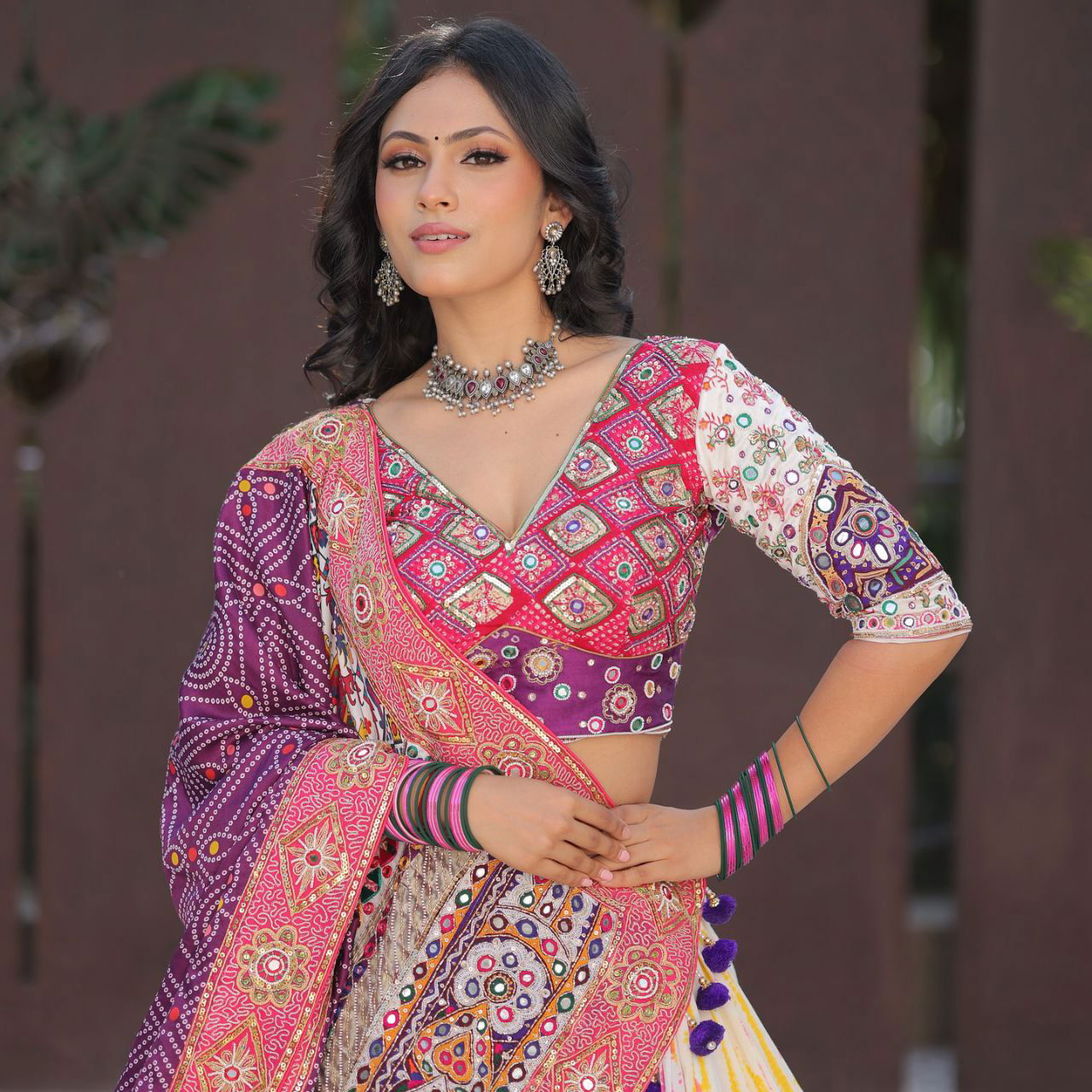 Multi Color Designer Cotton Digital Print Mirror Work Navratri Lehenga Choli - Ahesas