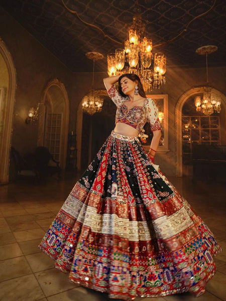 Multi Color Maslin Cotton With Digital Print  Navratri  Special Lehenga Choli Set - Ahesas
