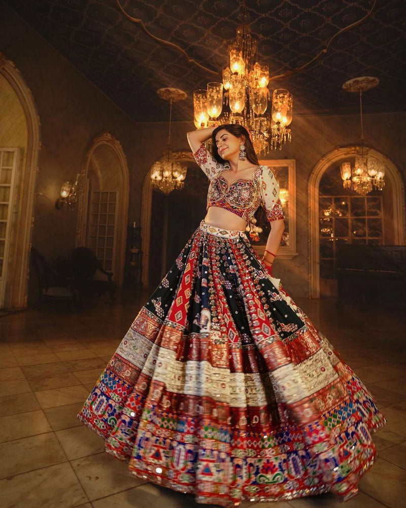 Multi Color Maslin Cotton With Digital Print  Navratri  Special Lehenga Choli Set - Ahesas
