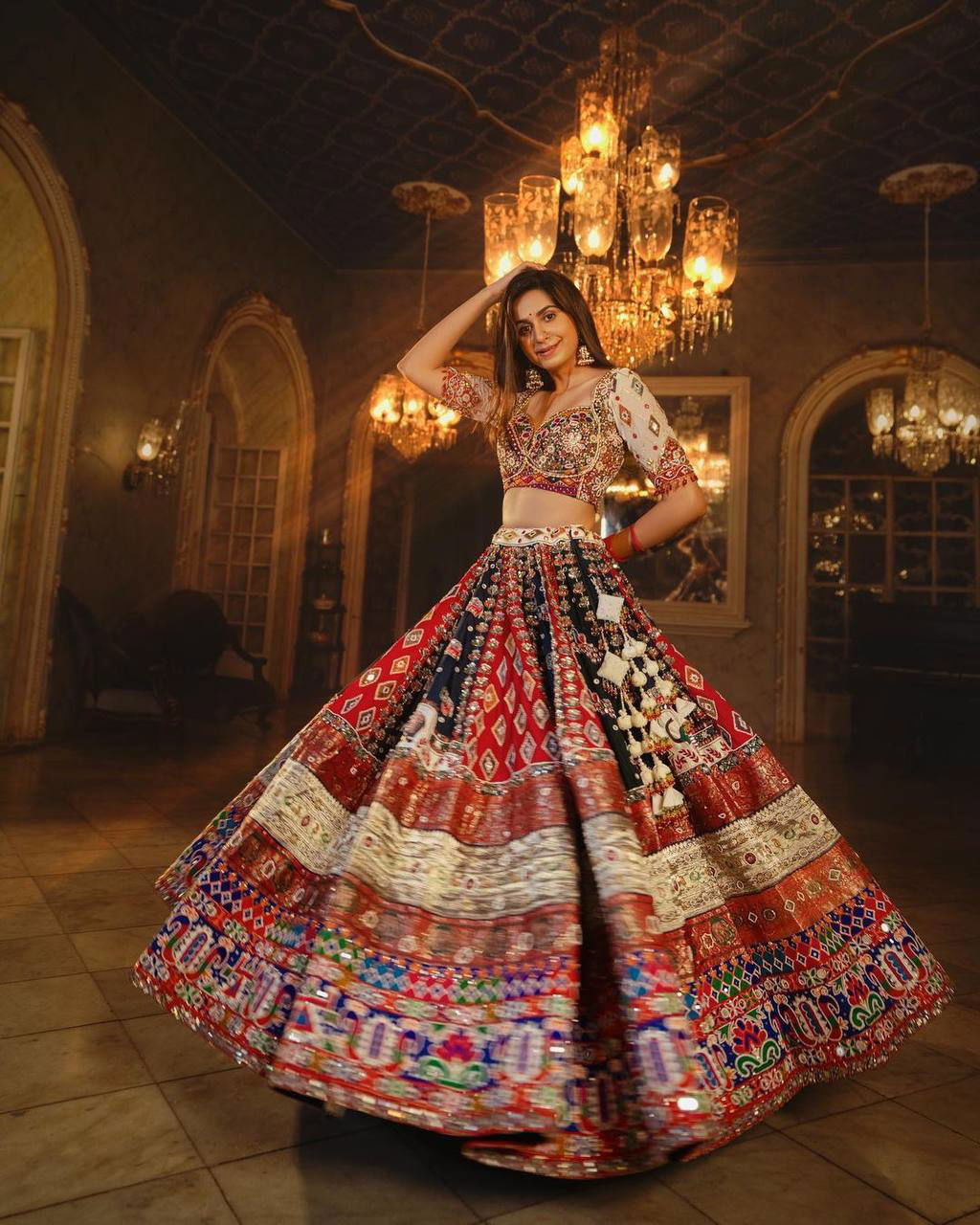 Multi Color Maslin Cotton With Digital Print  Navratri  Special Lehenga Choli Set - Ahesas
