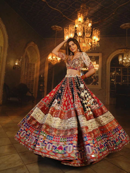 Multi Color Maslin Cotton With Digital Print  Navratri  Special Lehenga Choli Set - Ahesas