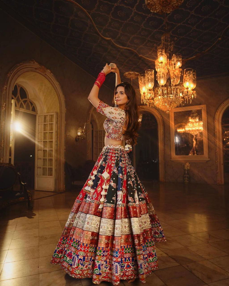 Multi Color Maslin Cotton With Digital Print  Navratri  Special Lehenga Choli Set - Ahesas