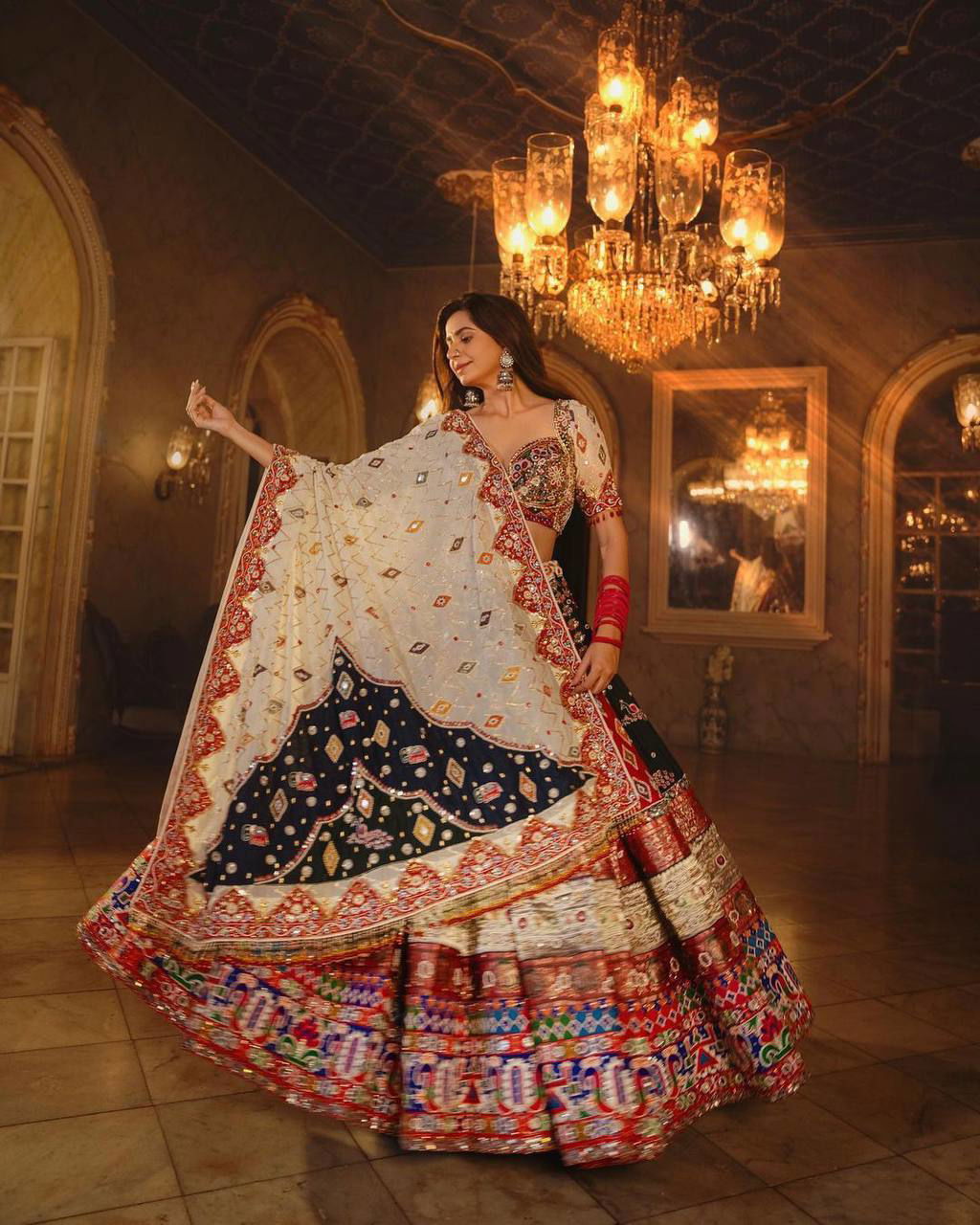 Multi Color Maslin Cotton With Digital Print  Navratri  Special Lehenga Choli Set - Ahesas