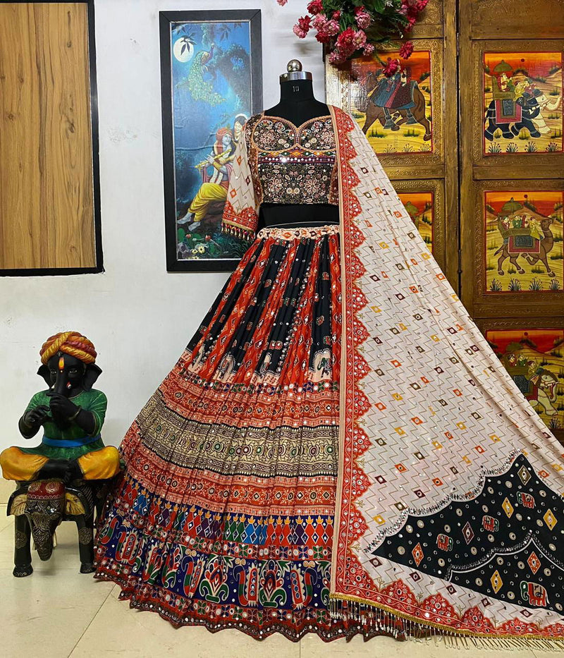 Multi Color Maslin Cotton With Digital Print  Navratri  Special Lehenga Choli Set - Ahesas