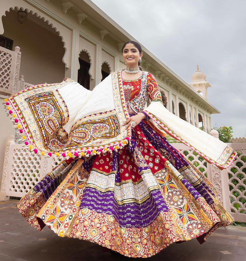 Multi Color Maslin Cotton With Digital Print  Navratri  Special Lehenga Choli Set - Ahesas