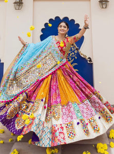 Multi Color Muslin Cotton With Digital Print Real Mirror Navratri  Special Lehenga Choli Set - Ahesas