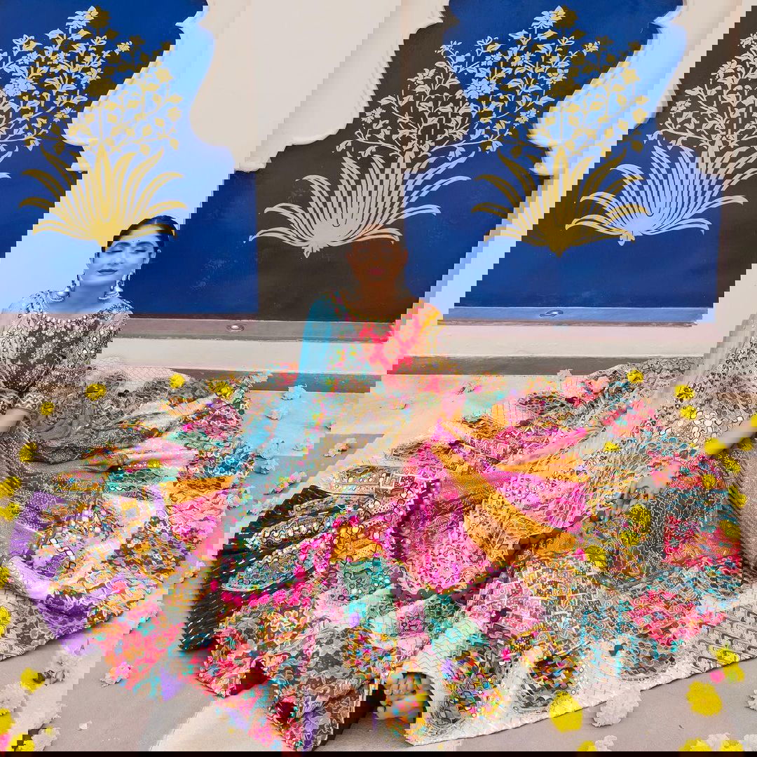 Multi Color Muslin Cotton With Digital Print Real Mirror Navratri  Special Lehenga Choli Set - Ahesas