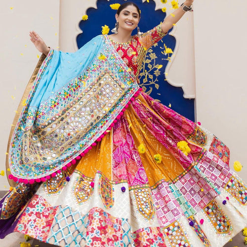 Multi Color Muslin Cotton With Digital Print Real Mirror Navratri  Special Lehenga Choli Set - Ahesas