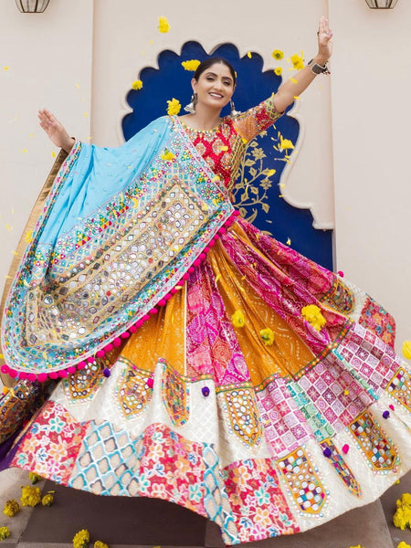 Multi Color Muslin Cotton With Digital Print Real Mirror Navratri  Special Lehenga Choli Set - Ahesas