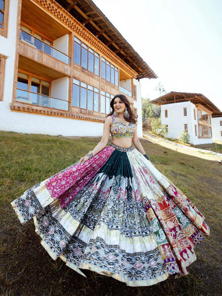 Multi Color Muslin Cotton With Digital Print Real Mirror Work Designer Navratri Special Lehenga Choli Set - Ahesas