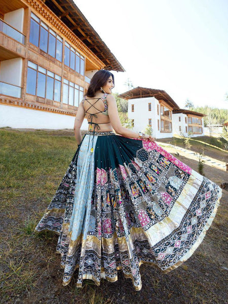 Multi Color Muslin Cotton With Digital Print Real Mirror Work Designer Navratri Special Lehenga Choli Set - Ahesas