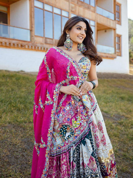 Multi Color Muslin Cotton With Digital Print Real Mirror Work Designer Navratri Special Lehenga Choli Set - Ahesas