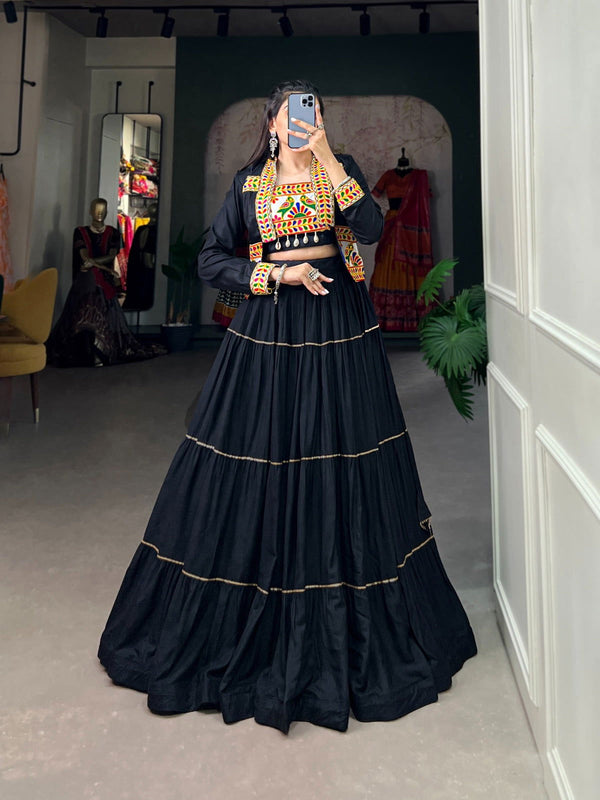 Navratri Special  Black Color Plain With Gota Patti  Work Lehenga & Koti Set - Ahesas