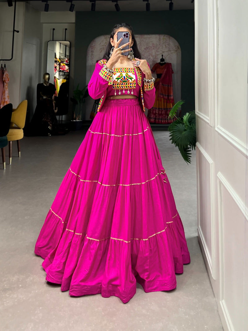 Navratri Special  Pink Color Plain With Gota Patti  Work Lehenga & Koti Set - Ahesas