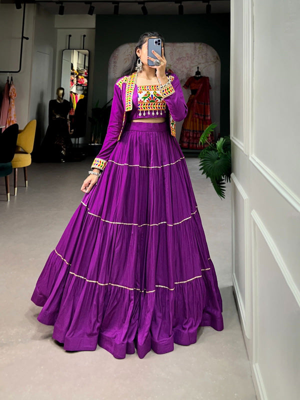 Navratri Special  Purple Color Plain With Gota Patti  Work Lehenga & Koti Set - Ahesas