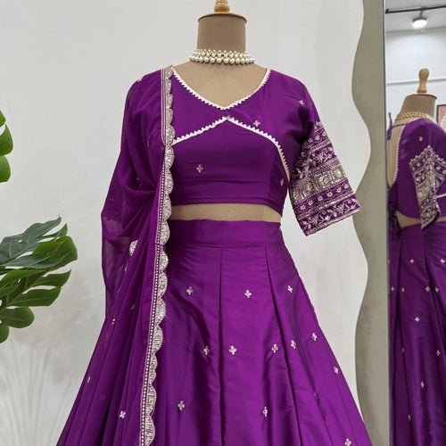 Dark Pink Color Designer Embroidered Sequence Work Lehenga