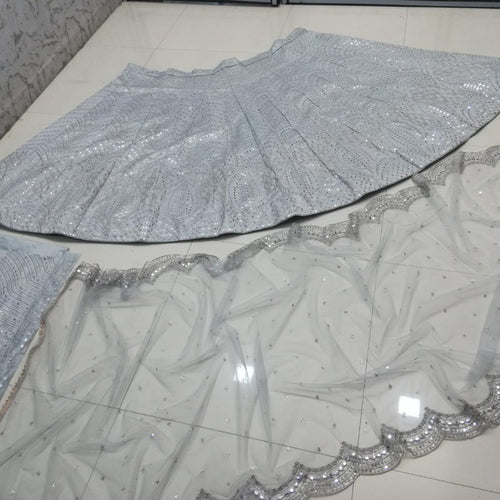 Gray Color Trendy Sequins Work Designer Party Wear Lehenga Choli
