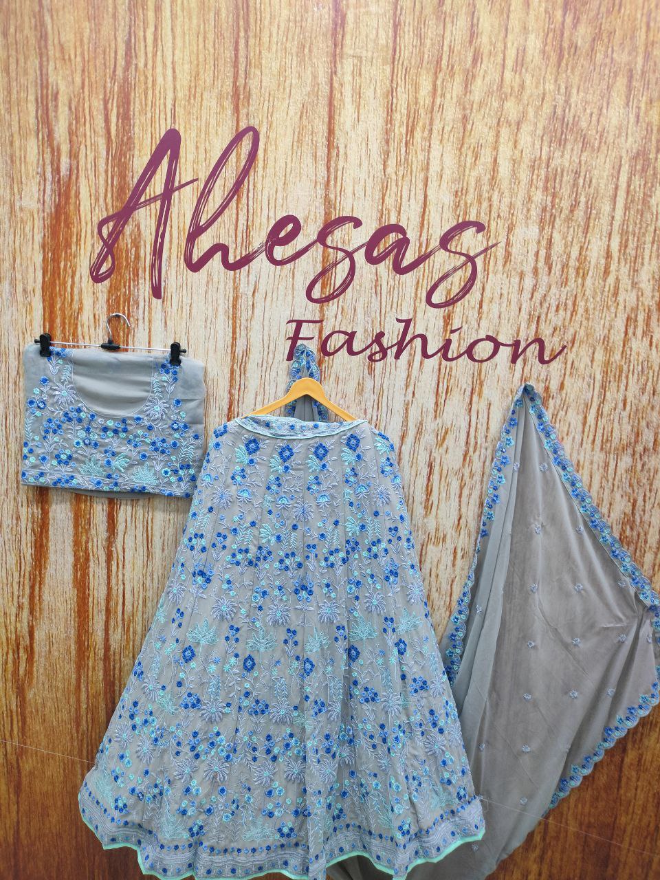 Gray Color Beautiful Embroidery Work Georgette Lehenga Choli