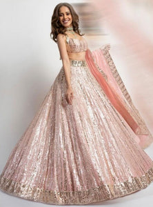 Peach Color Heavy Sequence Georgette Bollywood Designer Lehenga Set - Ahesas