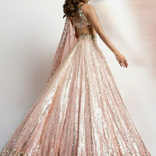 Peach Color Heavy Sequence Georgette Bollywood Designer Lehenga Set - Ahesas