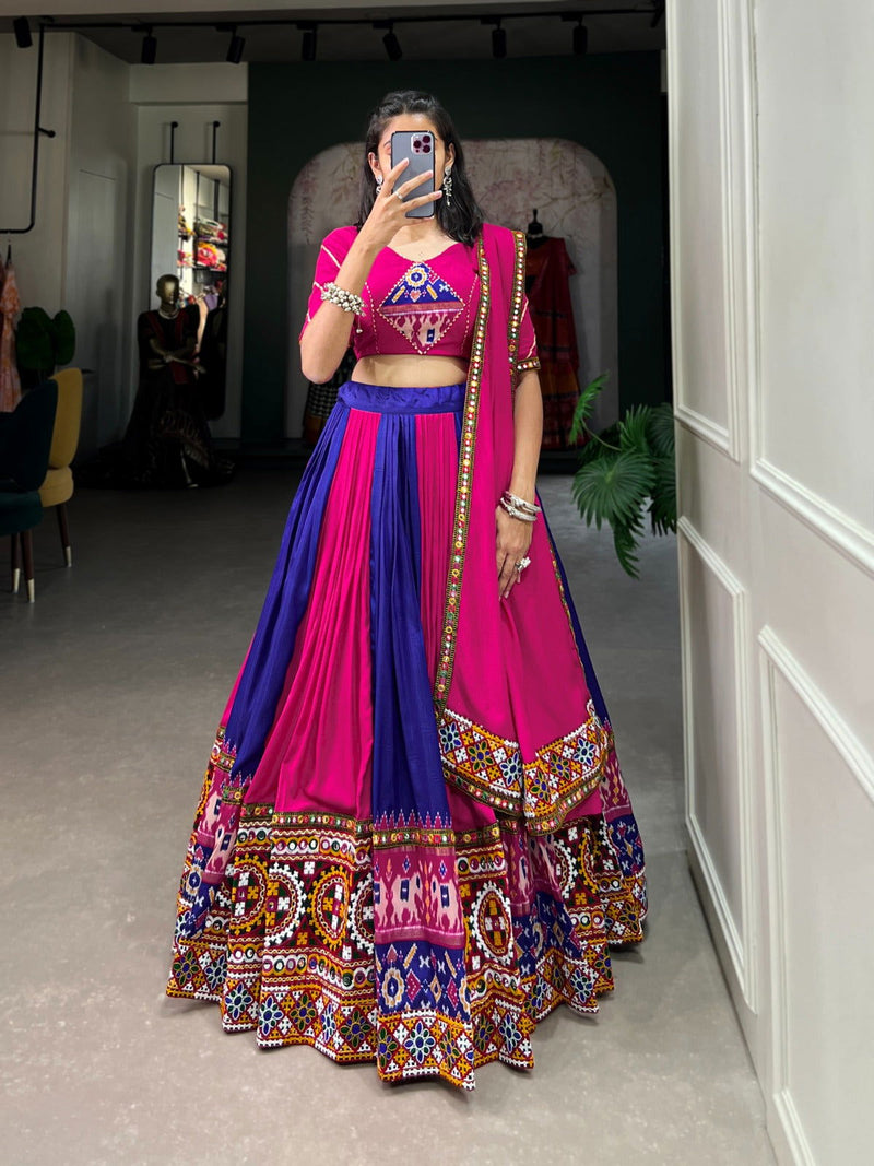 Pink Color Pure Rayon With Printed Navratri  Special Lehenga Choli Set - Ahesas