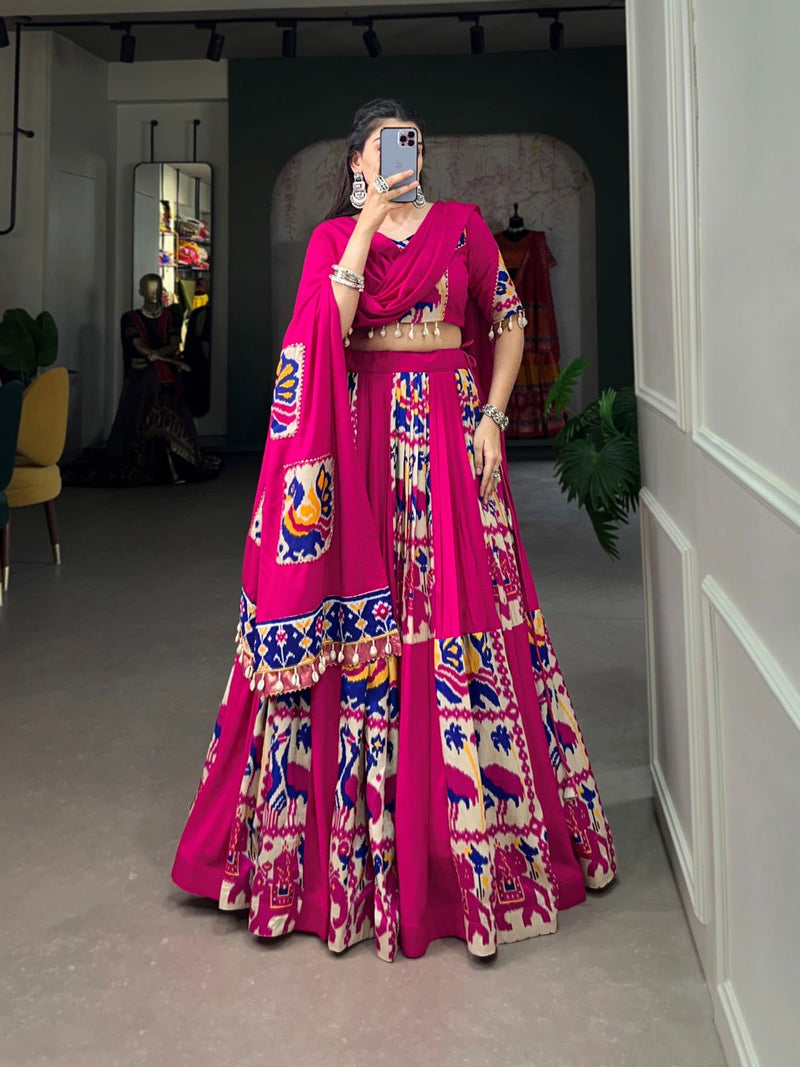 Pink  Color Pure Reyon With Printed Navratri  Special Lehenga Choli Set - Ahesas