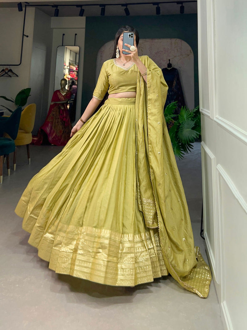 Pista Color Pure Chanderi  Zari Weaving Work  Collection Special Lehenga Choli Set - Ahesas