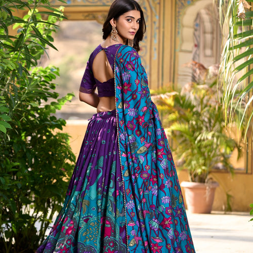 Purple Color Tussar Silk Printed Gorgeous Lehenga Choli Set