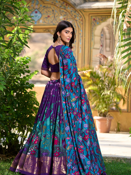Purple Color Tussar Silk Printed Gorgeous Lehenga Choli Set