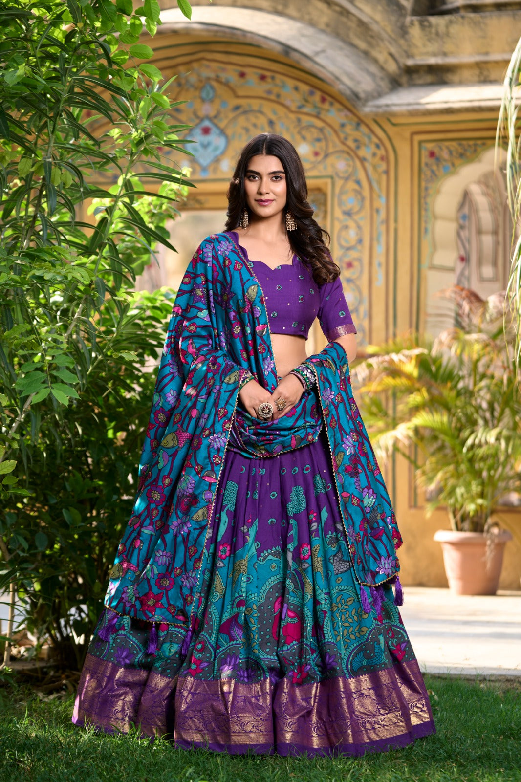 Purple Color Tussar Silk Printed Gorgeous Lehenga Choli Set