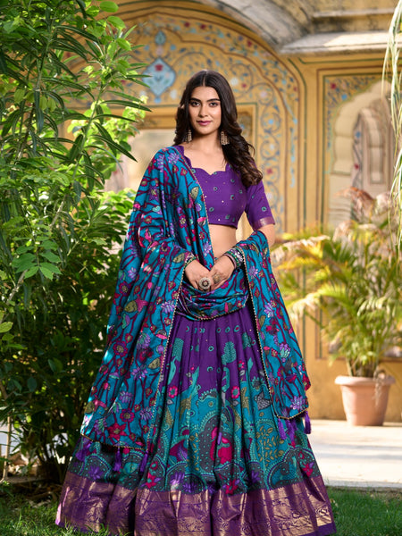 Purple Color Tussar Silk Printed Gorgeous Lehenga Choli Set