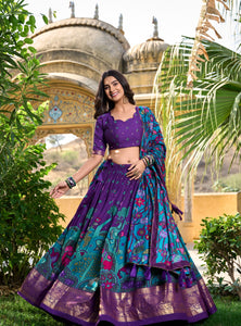 Purple Color Tussar Silk Printed Gorgeous Lehenga Choli Set