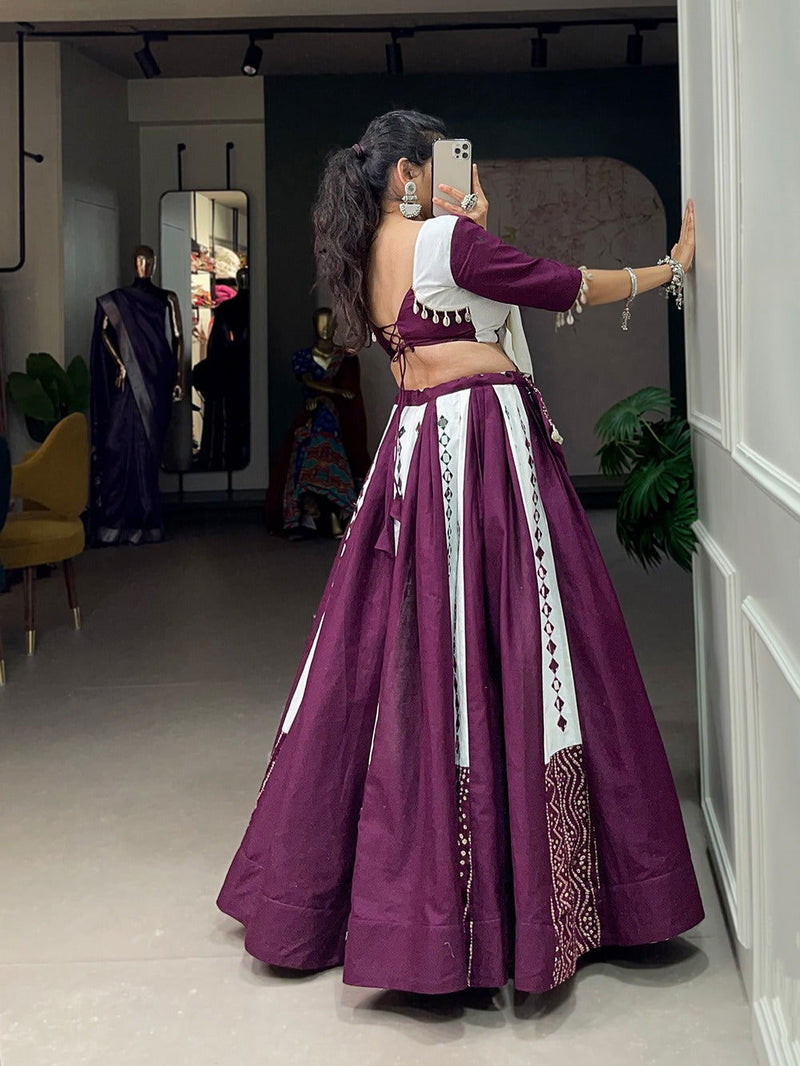 Purple Color Pure Cotton With Plain With Mirror Work Navratri  Special Lehenga Choli Set - Ahesas