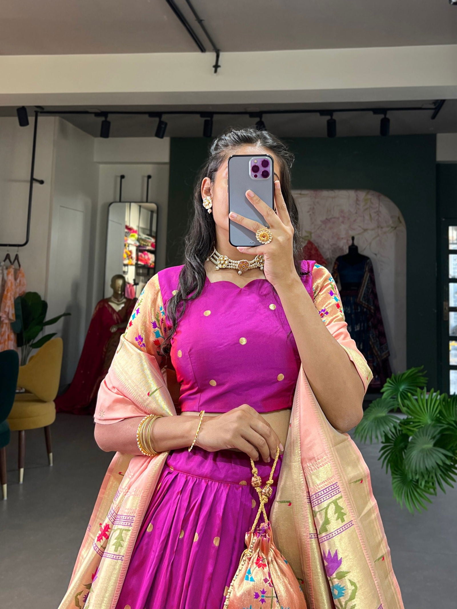 Purple Color Zari Weaving Work Paithani Special Jacquard Silk Lehenga Choli Set - Ahesas