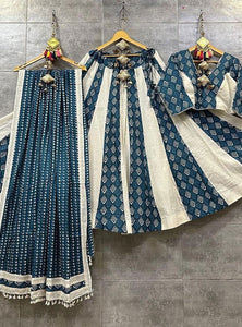 Rama Color Pure Cotton With Print Navratri  Special Lehenga Choli Set - Ahesas