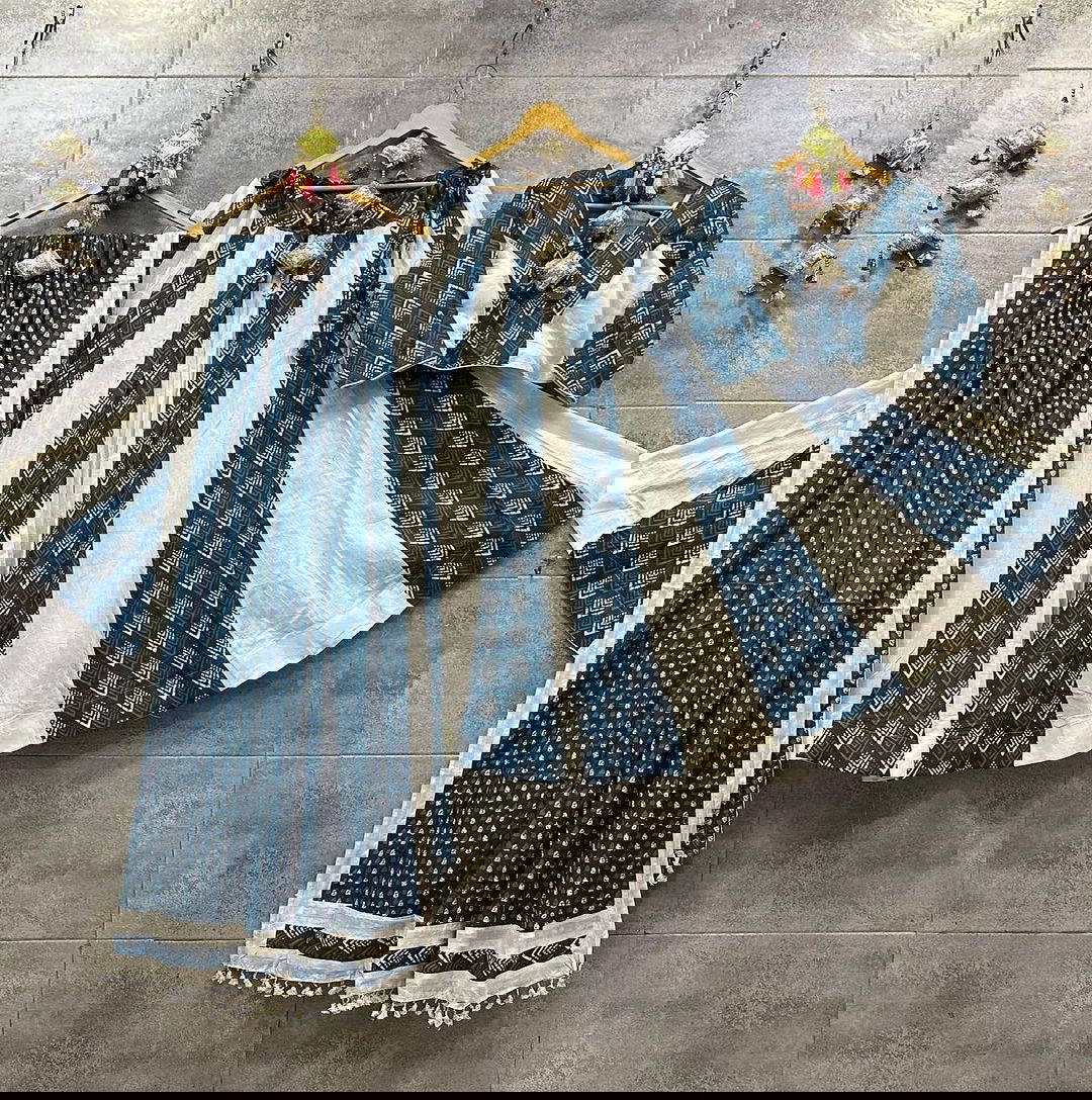 Rama Color Pure Cotton With Print Navratri  Special Lehenga Choli Set - Ahesas