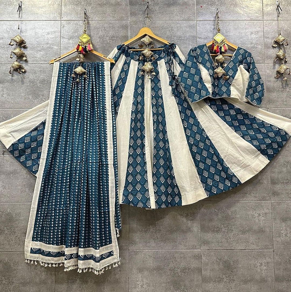 Rama Color Pure Cotton With Print Navratri  Special Lehenga Choli Set - Ahesas