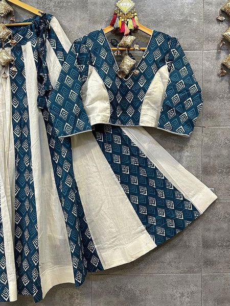 Rama Color Pure Cotton With Print Navratri  Special Lehenga Choli Set - Ahesas