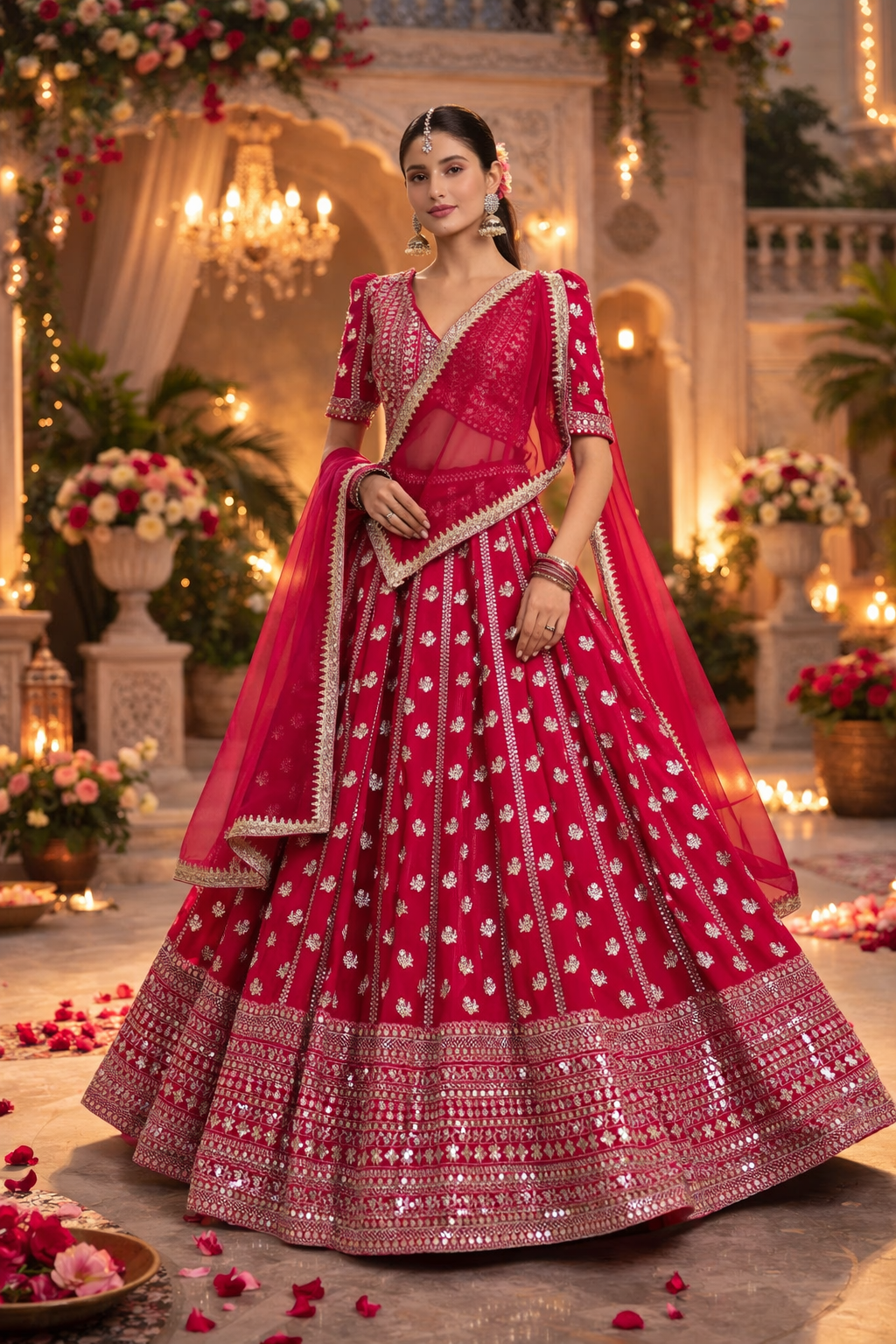 Red Wedding & Party Wear Designer Sequence Embroidery Work Georgette Lehenga Choli
