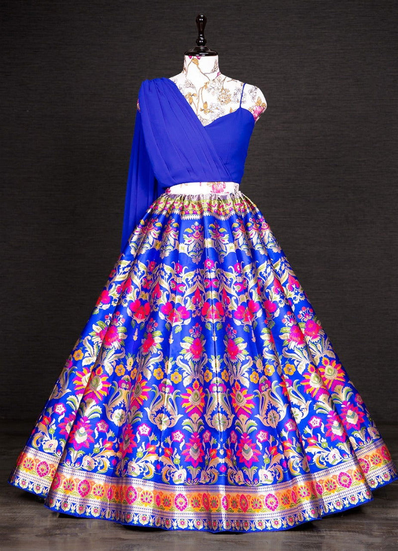 Royal Blue Banarasi Weaving Designer Stylish Fancy Lehenga - Ahesas