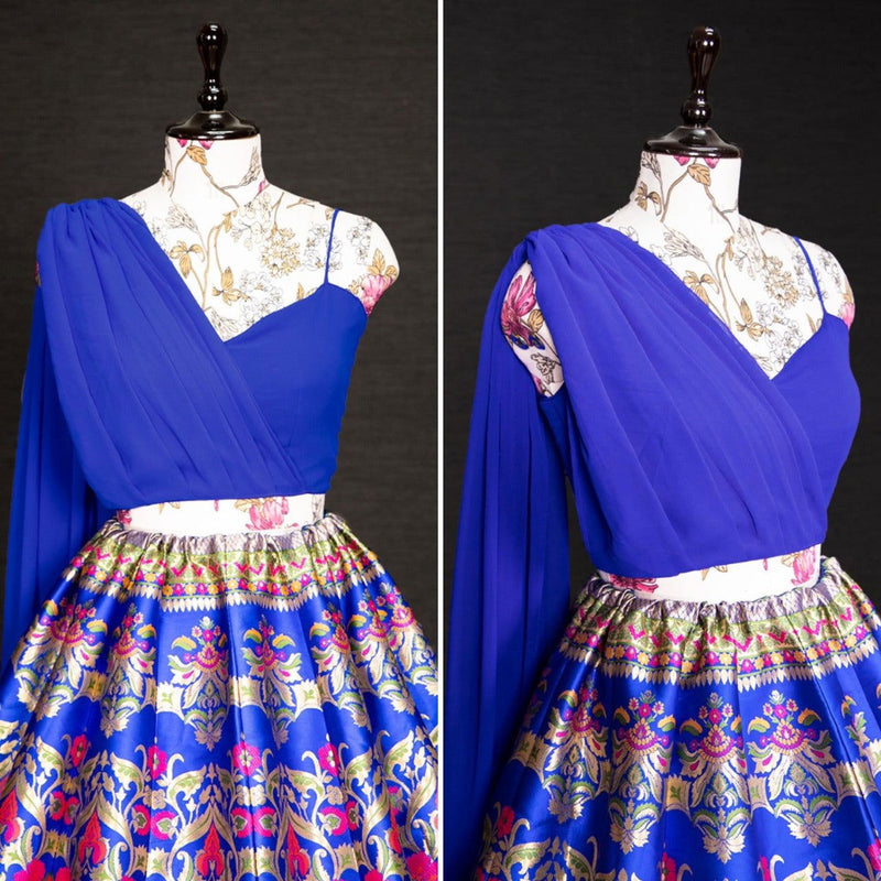 Royal Blue Banarasi Weaving Designer Stylish Fancy Lehenga - Ahesas