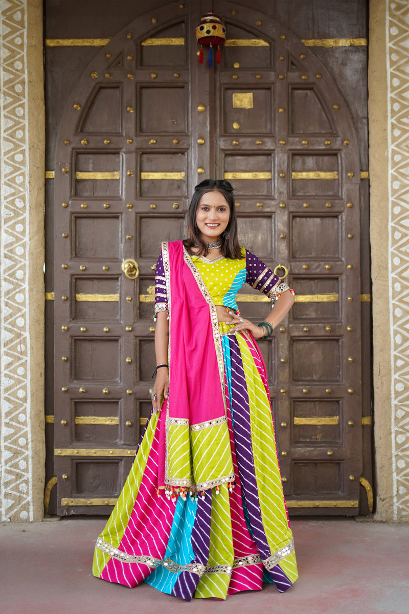 Multi Rayon Leriya Printed Cotton Navratri Special Lehenga Choli
