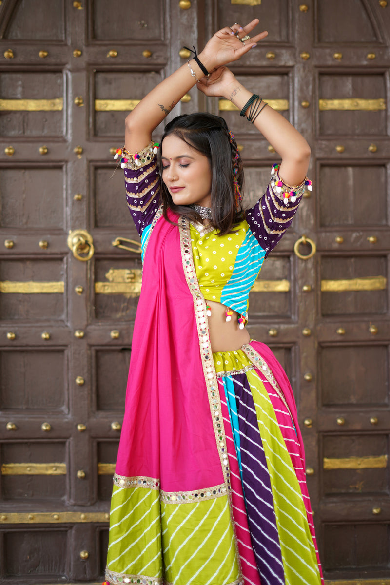 Multi Rayon Leriya Printed Cotton Navratri Special Lehenga Choli