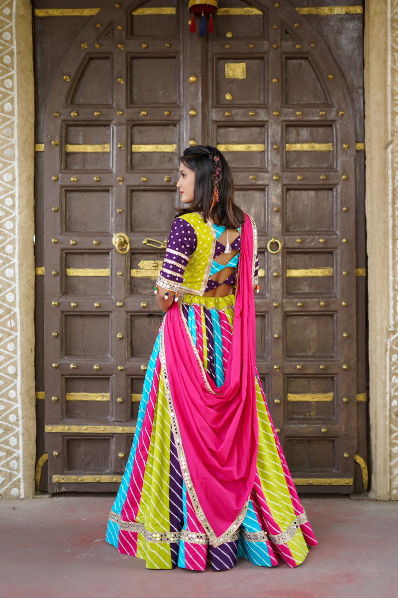 Multi Rayon Leriya Printed Cotton Navratri Special Lehenga Choli