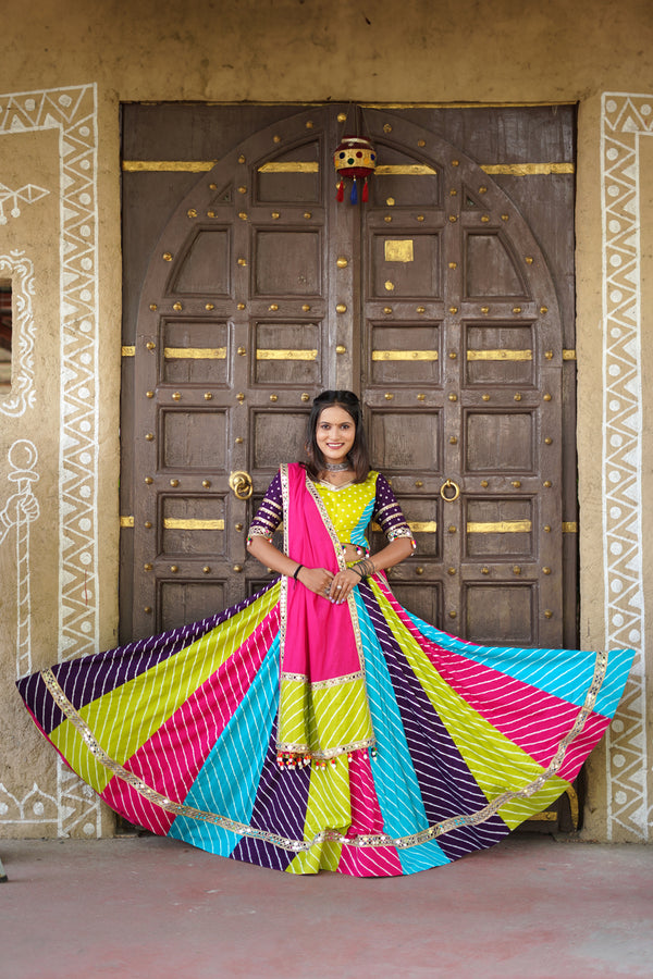 Multi Rayon Leriya Printed Cotton Navratri Special Lehenga Choli