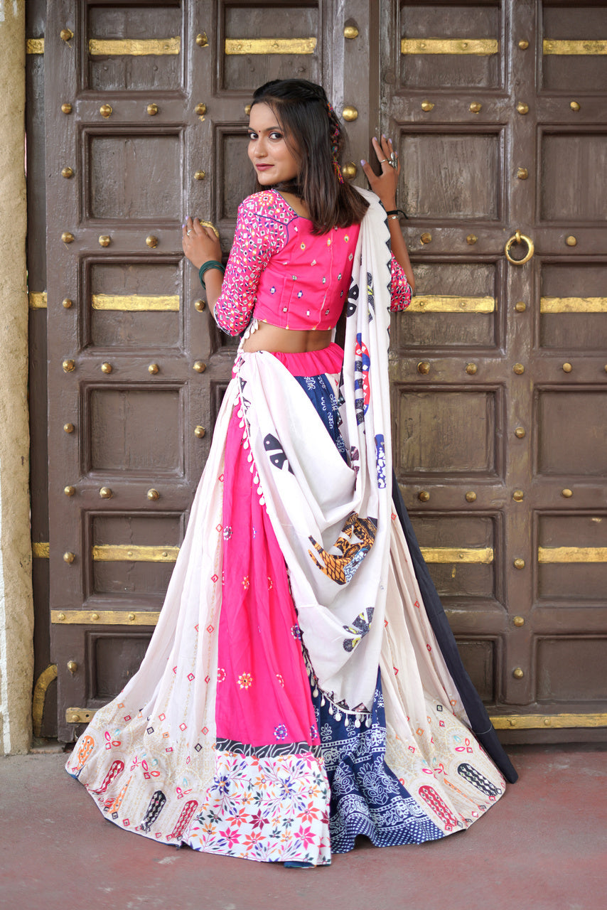 Multi Color Designer Muslin   Digital Print Mirror Work Lehenga Choli