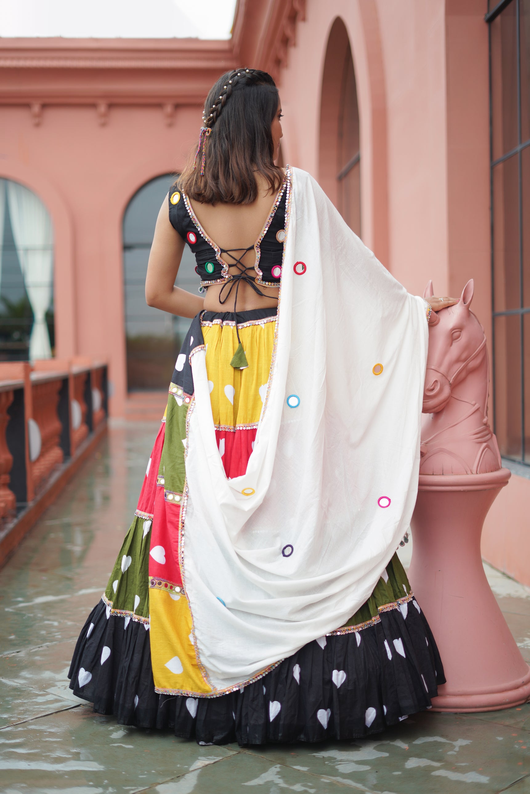 Multi Color Heart Printed Cotton Navratri  Special Lehenga Choli