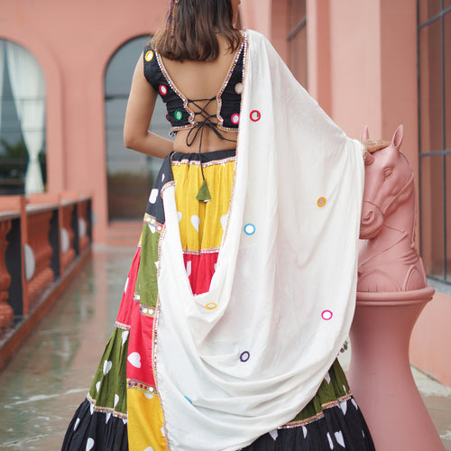 Multi Color Heart Printed Cotton Navratri  Special Lehenga Choli
